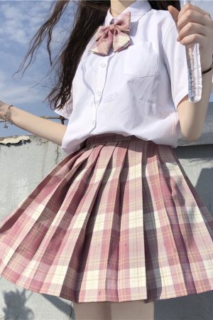 Plus Size JK Plaid Skirt, Women's High-Waisted A-Line, College Style Pleated Uniform Skirt, Summer Fashion for Plus-Size Girls