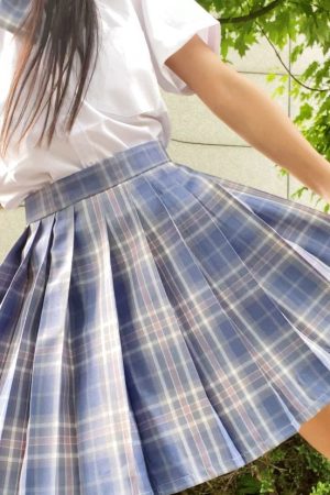 Plus Size JK Plaid Skirt, Women's High-Waisted A-Line, College Style Pleated Uniform Skirt, Summer Fashion for Plus-Size Girls