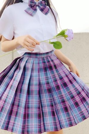 Plus Size JK Plaid Skirt, Women's High-Waisted A-Line, College Style Pleated Uniform Skirt, Summer Fashion for Plus-Size Girls