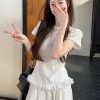 Plus Size Lace Trim Knitted Short Sleeve T-Shirt for Women, Summer Korean Style Slim Fit Top, Elegant Casual Wear