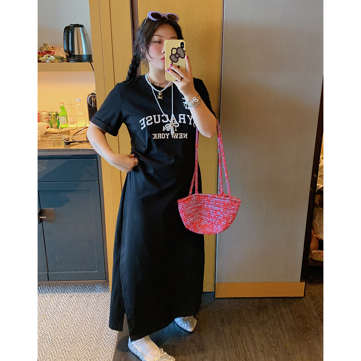 Plus-Size Letter Print Dress for Women, Slimming Summer 2025 Black Long Skirt with Slit, Chic and Comfortable Fashion Plus-Size Letter Print Dress for Women, Slimming Summer 2025 Black Long Skirt with Slit, Chic and Comfortable Fashion