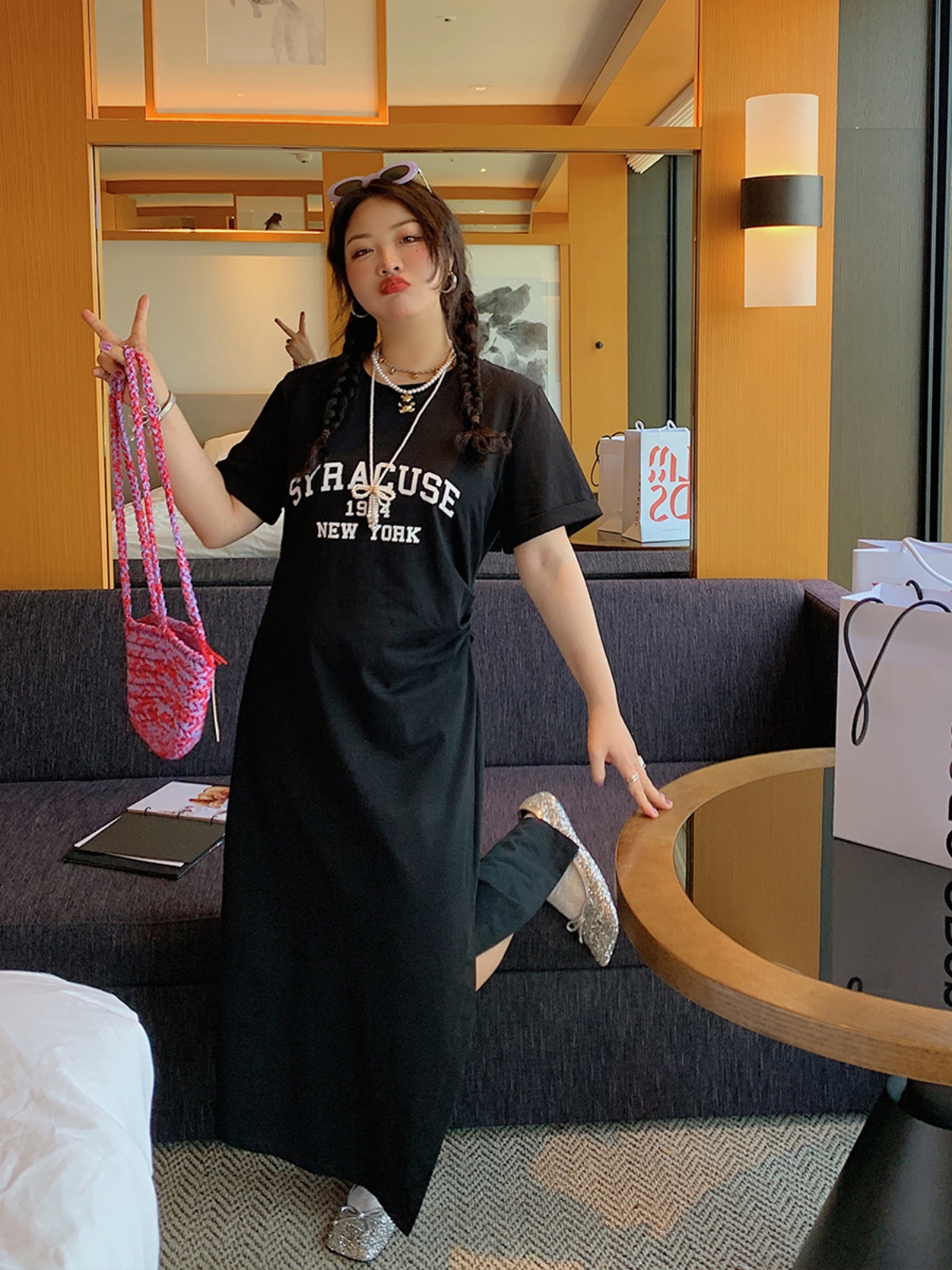 Plus-Size Letter Print Dress for Women, Slimming Summer 2025 Black Long Skirt with Slit, Chic and Comfortable Fashion Plus-Size Letter Print Dress for Women, Slimming Summer 2025 Black Long Skirt with Slit, Chic and Comfortable Fashion