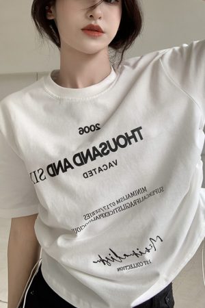 Plus Size Letter Print Short Sleeve T-Shirt for Women, Loose Drawstring Summer Top, Slimming Tummy-Covering Design