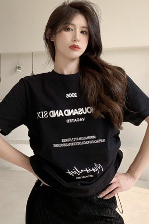 Plus Size Letter Print Short Sleeve T-Shirt for Women, Loose Drawstring Summer Top, Slimming Tummy-Covering Design