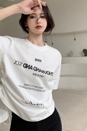 Plus Size Letter Print Short Sleeve T-Shirt for Women, Loose Drawstring Summer Top, Slimming Tummy-Covering Design