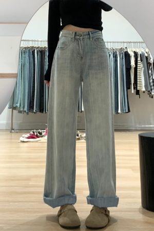 Plus-Size Light Denim Wide-Leg Pants for Women - Summer Straight-Leg BF Style, Loose Fit, Trendy and Comfortable