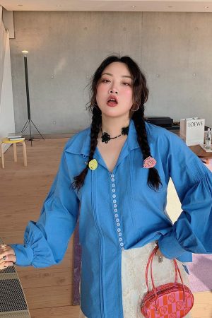 Plus Size Long Sleeve Shirt for Women, Spring 2025 Fashion, Age-Reducing Design, Trendy and Stylish Top