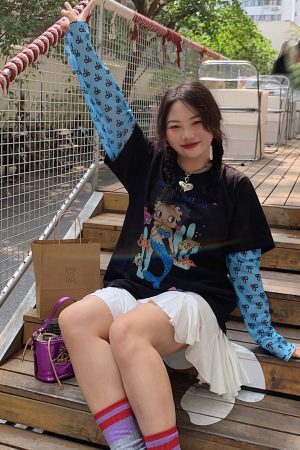 Plus-Size Long Sleeve T-Shirt for Women, Fake Two-Piece Design, 2025 Spring Style, Niche Fashion Top