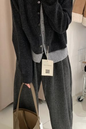 Plus Size Loose Wide-Leg Pants for Women, Slimming Long Sweatpants in Dark Gray, 2025 Trendy Lazy Style