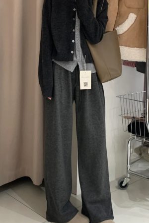 Plus Size Loose Wide-Leg Pants for Women, Slimming Long Sweatpants in Dark Gray, 2025 Trendy Lazy Style