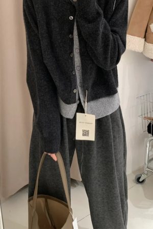 Plus Size Loose Wide-Leg Pants for Women, Slimming Long Sweatpants in Dark Gray, 2025 Trendy Lazy Style