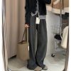 Plus Size Loose Wide-Leg Pants for Women, Slimming Long Sweatpants in Dark Gray, 2025 Trendy Lazy Style