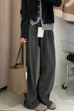 Plus Size Loose Wide-Leg Pants for Women, Slimming Long Sweatpants in Dark Gray, 2025 Trendy Lazy Style