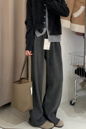 Plus Size Loose Wide-Leg Pants for Women, Slimming Long Sweatpants in Dark Gray, 2025 Trendy Lazy Style
