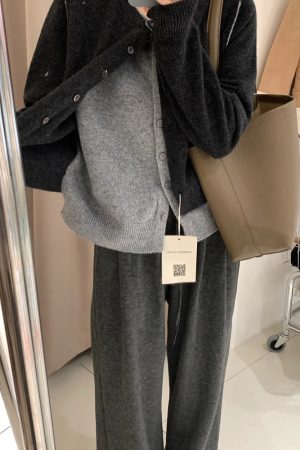 Plus Size Loose Wide-Leg Pants for Women, Slimming Long Sweatpants in Dark Gray, 2025 Trendy Lazy Style