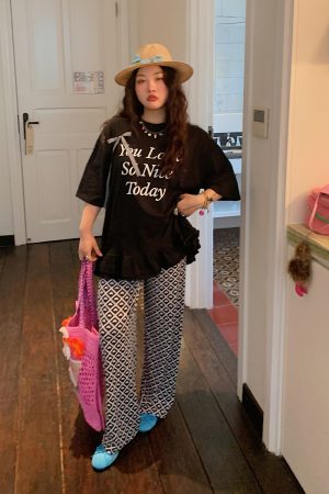 Plus Size Love Heart Print Casual Pants for Women - Lightweight Summer Style 2025