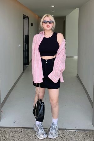 Plus Size Minimalist Oversized Striped Shirt Jacket - Breathable Sun Protection for Fresh Summer Style