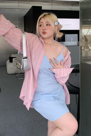 Plus Size Minimalist Oversized Striped Shirt Jacket - Breathable Sun Protection for Fresh Summer Style