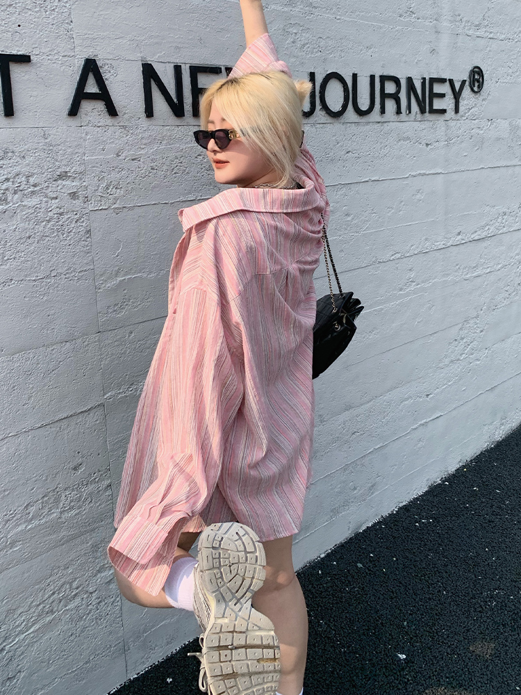 Plus Size Minimalist Oversized Striped Shirt Jacket - Breathable Sun Protection for Fresh Summer Style Plus Size Minimalist Oversized Striped Shirt Jacket - Breathable Sun Protection for Fresh Summer Style