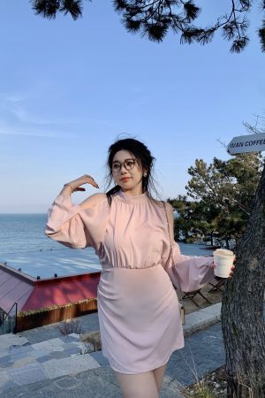 Plus Size Off-Shoulder Halter Long Sleeve Shirt Dress in Pure Desire Style - Trendy Chubby Fit, Fashionable Everyday Wear