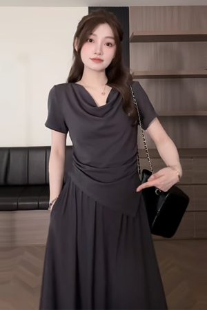 Plus Size Off-Shoulder Short Sleeve T-Shirt and Skirt Two-Piece Set for Women, Casual Summer Outfit, Slimming Fashionable Style