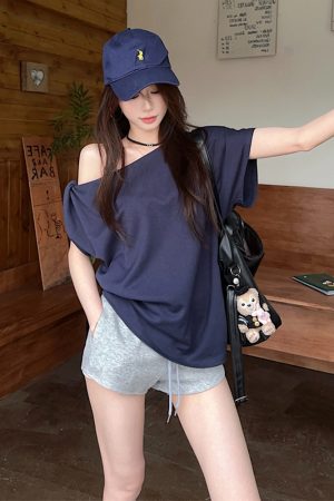 Plus Size Off-Shoulder Short Sleeve T-Shirt for Women - Summer Sweet & Spicy Loose Fit with Twist Detail, Flattering Design