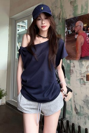 Plus Size Off-Shoulder Short Sleeve T-Shirt for Women - Summer Sweet & Spicy Loose Fit with Twist Detail, Flattering Design