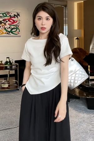 Plus-Size One-Shoulder Short Sleeve T-Shirt for Women - Spicy Girl Irregular Collarbone Summer Top, Slim Fit, Trendy Temperament Style