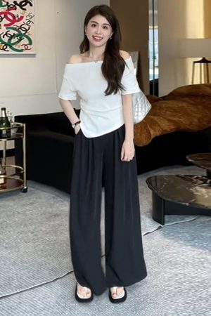 Plus-Size One-Shoulder Short Sleeve T-Shirt for Women - Spicy Girl Irregular Collarbone Summer Top, Slim Fit, Trendy Temperament Style