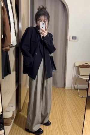 Plus Size Oversized Black Suit Jacket for Women - High-End Casual Blazer, Spring Autumn 2025 Loose Fit Fashion