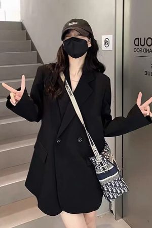 Plus Size Oversized Black Suit Jacket for Women, Casual Loose Blazer, High-End Feel, Spring Autumn 2025 Fashion