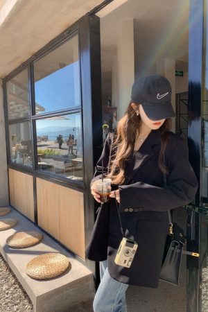 Plus Size Oversized Black Suit Jacket for Women, Casual Loose Blazer with High-End Feel, Spring Autumn 2025 Fashion