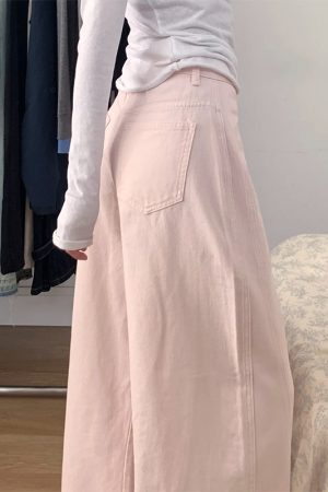 Plus Size Pink Curved Blade Wide Leg Jeans - 2025 New Style Relaxed Fit Flattering Pants for Women