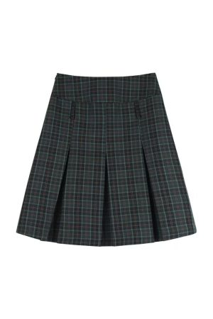 Plus-Size Plaid A-Line Pleated Skirt for Women - Mid-Length Checkered Spring/Summer College Style Skirt