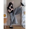 Plus Size Plaid Summer Skirt Pants for Curvy Women, Slimming Wide-Leg Flowy Trousers, Casual 2025 Fashion