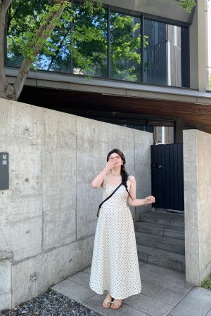 Plus-Size Polka Dot Dress with Spaghetti Straps, Snow-Topped Black Chocolate Design, Waist-Cinching, French Elegance, High-End Style