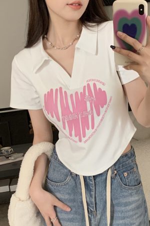 Plus Size Printed Polo Collar Short Sleeve T-Shirt for Women - Summer Slim Fit Top, Flattering Design, Belly Coverage, Sweet and Spicy Style