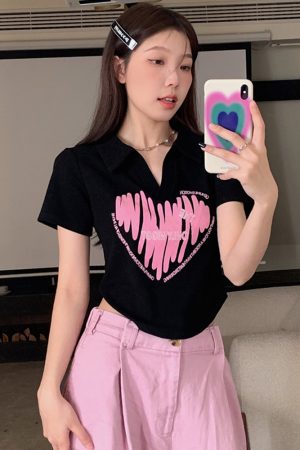 Plus Size Printed Polo Collar Short Sleeve T-Shirt for Women - Summer Slim Fit Top, Flattering Design, Belly Coverage, Sweet and Spicy Style