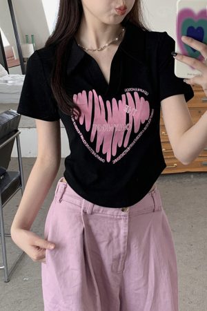 Plus Size Printed Polo Collar Short Sleeve T-Shirt for Women - Summer Slim Fit Top, Flattering Design, Belly Coverage, Sweet and Spicy Style