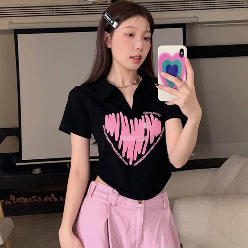 Plus Size Printed Polo Collar Short Sleeve T-Shirt for Women - Summer Slim Fit Top, Flattering Design, Belly Coverage, Sweet and Spicy Style Plus Size Printed Polo Collar Short Sleeve T-Shirt for Women - Summer Slim Fit Top, Flattering Design, Belly Coverage, Sweet and Spicy Style