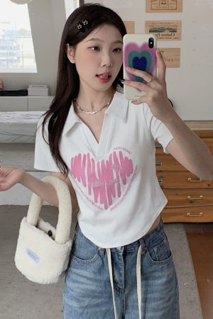 Plus Size Printed Polo Collar Short Sleeve T-Shirt for Women - Summer Slim Fit Top, Flattering Design, Belly Coverage, Sweet and Spicy Style