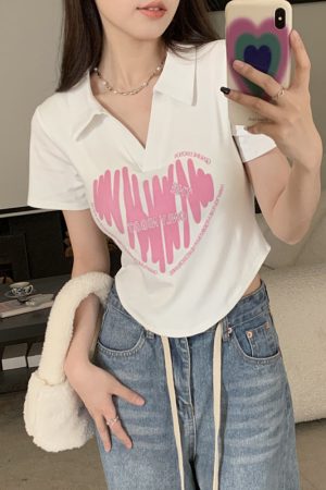 Plus Size Printed Polo Collar Short Sleeve T-Shirt for Women - Summer Slim Fit Top, Flattering Design, Belly Coverage, Sweet and Spicy Style