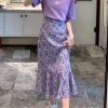 Plus Size Purple Floral Chiffon A-Line Skirt for Women, Summer Fashion, Flattering Fish Tail Mid-Length Style