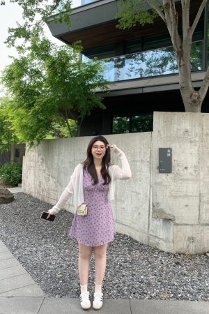 Plus Size Purple Floral Dress with V-Neck Tie, Sleeveless A-Line Tank Top, Slightly Chubby Taro Mud Milk Design