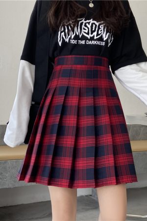 Plus Size Purple Plaid Pleated Midi Skirt for Women - High-Waisted A-Line College Style