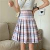 Plus Size Purple Plaid Pleated Midi Skirt for Women - High-Waisted A-Line College Style