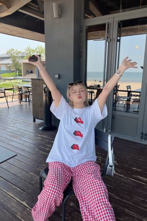 Plus Size Red Plaid Loose Long Pants â€“ Versatile Casual Summer Trousers for Y2K and 90s Inspired Style