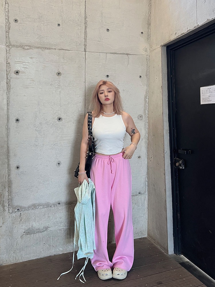 Plus Size Retro Barbie Pink Sweatpants for Women - Loose Fit Casual Street Style Long Pants Plus Size Retro Barbie Pink Sweatpants for Women - Loose Fit Casual Street Style Long Pants