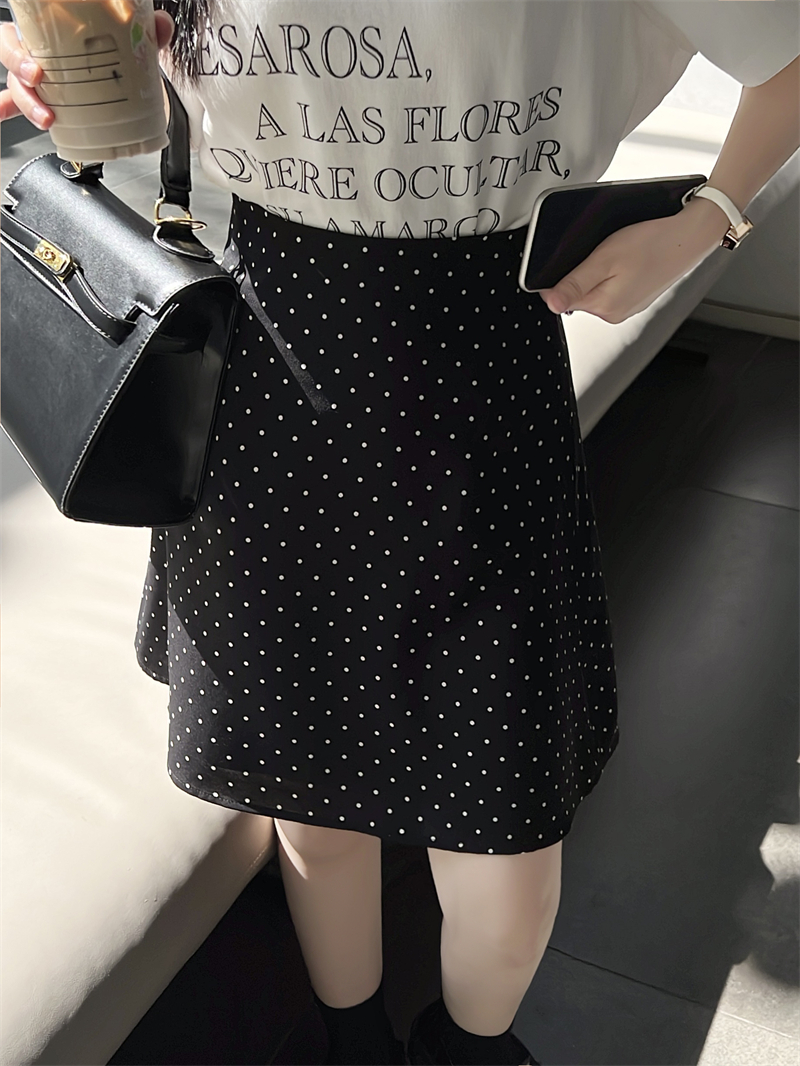 Plus Size Retro Black Polka Dot Half Skirt for Women, Summer A-Line Umbrella Skirt, Petite Bodycon Midi Style Plus Size Retro Black Polka Dot Half Skirt for Women, Summer A-Line Umbrella Skirt, Petite Bodycon Midi Style