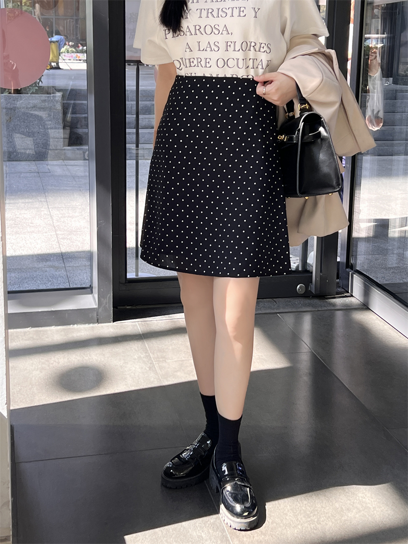 Plus Size Retro Black Polka Dot Half Skirt for Women, Summer A-Line Umbrella Skirt, Petite Bodycon Midi Style Plus Size Retro Black Polka Dot Half Skirt for Women, Summer A-Line Umbrella Skirt, Petite Bodycon Midi Style